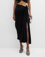 Image 2 of 6: Cult Gaia Sonoma Pleated Satin Midi Slit Skirt