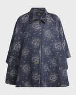 Image 1 of 6: Etro Denim Embroidered Floral Cape