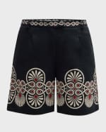 Image 1 of 6: La DoubleJ Abstract Pleated Cotton Boyfriend Shorts