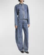 Image 2 of 7: ALAIA Denim Zip-Up Jacket with Rounded Sleeves