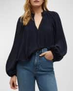 Image 4 of 5: Veronica Beard Walker Pleated Long-Sleeve Top