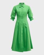 Image 1 of 6: SIMKHAI Jazz Pintuck 3/4-Sleeve Midi Shirtdress