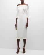 Image 2 of 6: Badgley Mischka Collection Beaded Off-Shoulder Midi Sheath Dress
