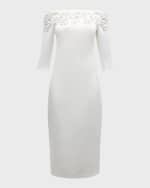 Image 1 of 6: Badgley Mischka Collection Beaded Off-Shoulder Midi Sheath Dress