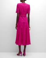 Image 3 of 6: Badgley Mischka Collection Belted Lace Godet Midi Dress
