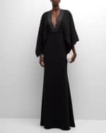 Image 5 of 6: Badgley Mischka Collection Cape-Sleeve Trumpet Gown