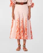 Image 2 of 5: Silvia Tcherassi Fairus Embroidered Striped Godet Midi Skirt
