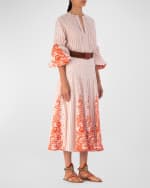 Image 4 of 5: Silvia Tcherassi Fairus Embroidered Striped Godet Midi Skirt