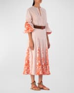 Image 2 of 5: Silvia Tcherassi Lucaya Embroidered Puff-Sleeve Striped Linen Blouse