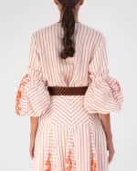 Image 4 of 5: Silvia Tcherassi Lucaya Embroidered Puff-Sleeve Striped Linen Blouse