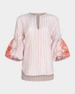 Image 1 of 5: Silvia Tcherassi Lucaya Embroidered Puff-Sleeve Striped Linen Blouse