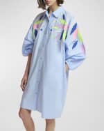 Image 4 of 5: Essentiel Antwerp Galam Embroidered Cotton Poplin Knee-Length Shirtdress