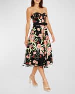 Image 3 of 4: Dress the Population Black Label Mabel Strapless Floral-Embroidered Midi Dress