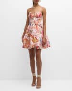 Image 2 of 6: REBECCA VALLANCE Summer Seas Pleated Coral-Print Mini Dress