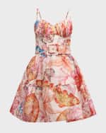 Image 1 of 6: REBECCA VALLANCE Summer Seas Pleated Coral-Print Mini Dress