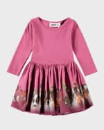 Image 1 of 3: Molo Girl's Candi Ribbed Combo Dress W/ Animal-Print Skirt, Size 6M-2