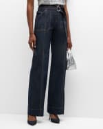 Image 1 of 6: Cinq a Sept Kenji Belted Wide-Leg Jeans