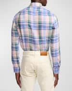 Image 5 of 6: Ralph Lauren Purple Label Men's Serengeti Plaid Linen Button-Down Shirt