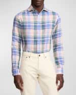 Image 3 of 6: Ralph Lauren Purple Label Men's Serengeti Plaid Linen Button-Down Shirt