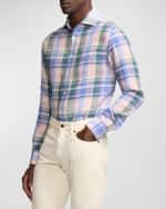 Image 4 of 6: Ralph Lauren Purple Label Men's Serengeti Plaid Linen Button-Down Shirt