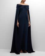 Image 1 of 5: Rickie Freeman for Teri Jon Off-Shoulder Crepe Cape Gown