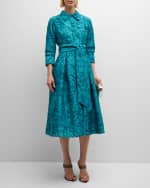 Image 5 of 6: Rickie Freeman for Teri Jon Metallic Floral Jacquard Midi Shirtdress