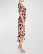 Image 3 of 4: Marchesa Notte Floral-Embroidered Bodycon Midi Dress