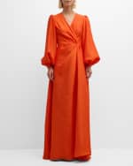 Image 2 of 6: E.Stott Eden Pleated Blouson-Sleeve Jacquard Gown