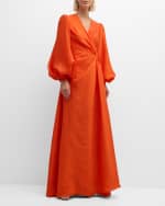 Image 5 of 6: E.Stott Eden Pleated Blouson-Sleeve Jacquard Gown