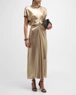 Image 5 of 6: Brunello Cucinelli Monili-Neck Metallic Fluid Silk Ankle Dress