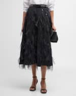 Image 2 of 6: Brunello Cucinelli Tropical Lux Feather Sequin Embroidered Midi Skirt