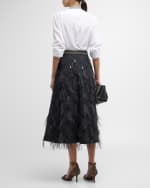 Image 3 of 6: Brunello Cucinelli Tropical Lux Feather Sequin Embroidered Midi Skirt