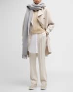 Image 2 of 6: Brunello Cucinelli Rib Knit Cuffs Double-Breasted Cashmere Poncho Coat