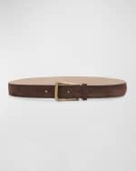 Image 1 of 2: Brunello Cucinelli Soft Velour Leather Logo-Buckle Belt