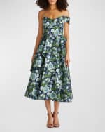Image 2 of 5: Theia Tatum Floral Peplum A-Line Midi Dress