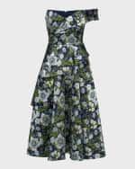 Image 1 of 5: Theia Tatum Floral Peplum A-Line Midi Dress