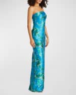 Image 4 of 5: Theia Cleo Strapless Floral Column Gown