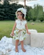 Image 4 of 4: Petite Maison Kids Girl's Amalfi Lemon Printed Smocked Linen Romper, Size 12M-10