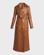 Image 1 of 6: Chloe Glossy Leather Belted Long Trench Coat