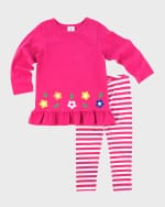 Image 1 of 2: Florence Eiseman Girl's Knit Top W/ Flowers & Striped Leggings, Size 2-6