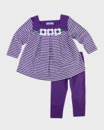 Image 1 of 2: Florence Eiseman Girl's Striped Tunic W Flowers & Leggings Set, Size 12M-6