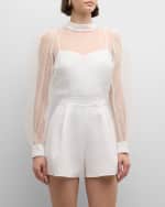 Image 5 of 6: Black Halo Rosalie Flocked Mock-Neck Illusion Romper