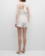 Image 3 of 6: Black Halo Rosalie Flocked Mock-Neck Illusion Romper