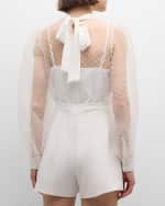 Image 4 of 6: Black Halo Rosalie Flocked Mock-Neck Illusion Romper