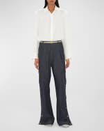 Image 2 of 4: Burberry Brushed Shield Buckled White Leather Skinny Belt