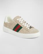 Image 4 of 5: Gucci Ace Web GG Suede Low-Top Sneakers