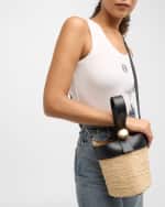 Image 2 of 6: Loewe Mini Anagram Pebble Raffia Bucket Bag