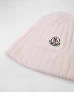 Image 2 of 2: Moncler Girl's Ribbed Wool Beanie with Logo Patch, Size XXXS-XS