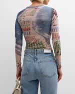 Image 4 of 6: Alice + Olivia Whispering Waves Delaina Printed Mesh Crop Top