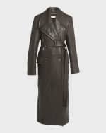 Image 1 of 6: Co Long Belted Leather Double-Breast Coat